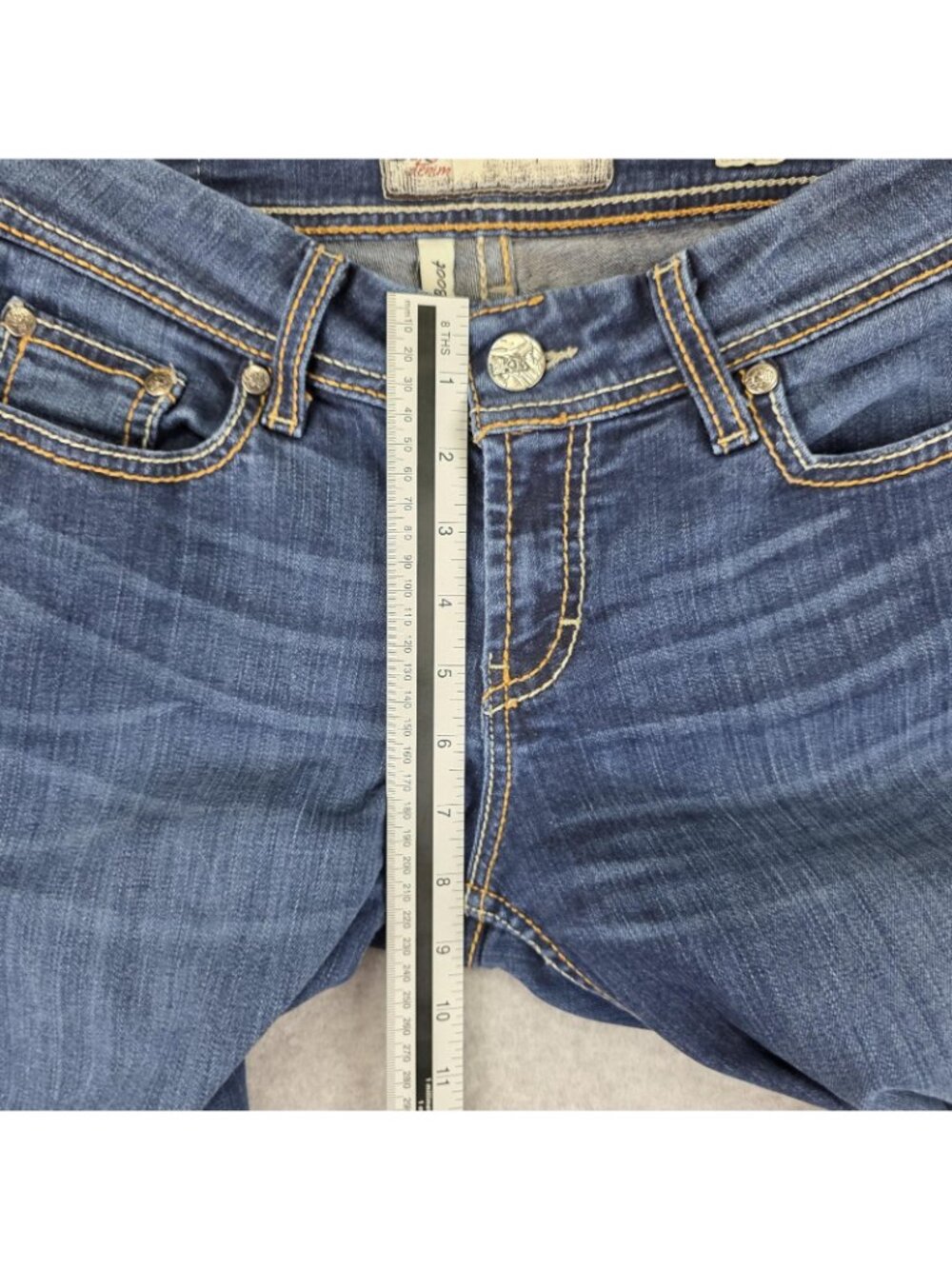 BKE Harper Bootcut Jeans Womens 28 Blue Stretch Denim Buckle Rhinestone Pocket - Picture 9 of 10
